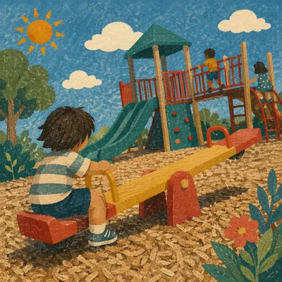 Children Playing at Sunny Colorful Playground