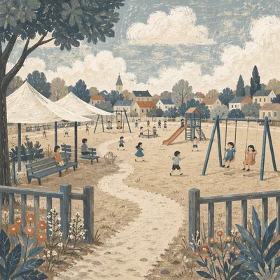 Nostalgic Children Playing at Community Playground