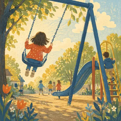Children Playing on Sunny Playground