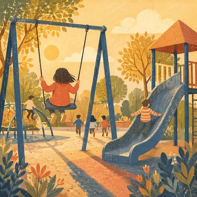 Children Playing at Golden Hour Playground