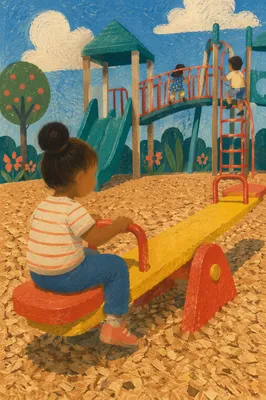 Sunny Children Playing at Colorful Playground