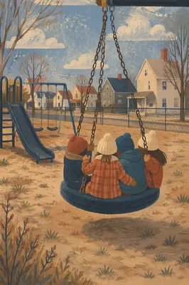 Children Playing on Neighborhood Playground Swing
