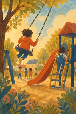 Children Playing on Sunny Playground