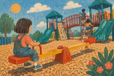 Sunny Children Playing at Colorful Playground
