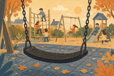 Children Playing at Autumn Neighborhood Playground