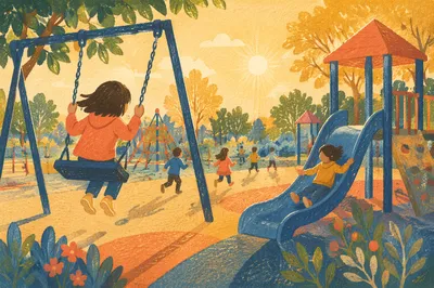 Children Playing at Golden Hour Playground