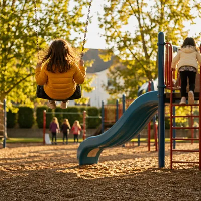 Children Playing on Sunny Playground