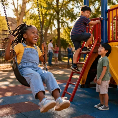 Children Playing on Swings and Slide