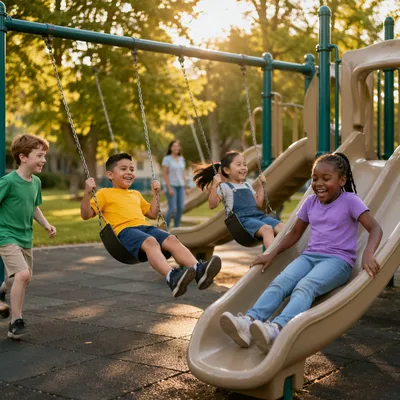 Children Playing on Swings and Slides