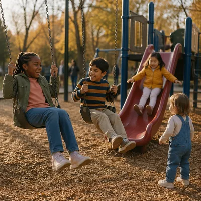 Children Playing at Neighborhood Playground