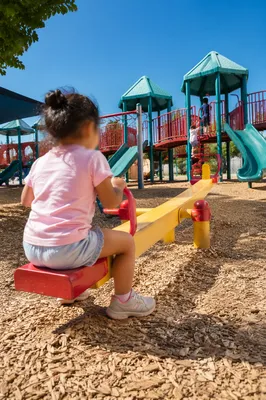 Children Playing at Sunny Colorful Playground
