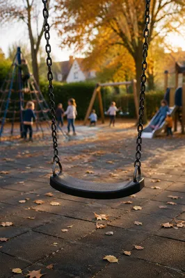 Neighborhood Playground Swing at Golden Hour