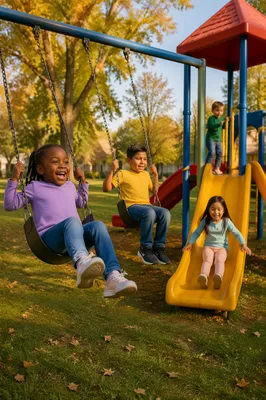 Children Playing at Sunny Neighborhood Playground
