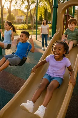 Children Playing on Swings and Slides