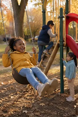 Children Playing at Autumn Playground