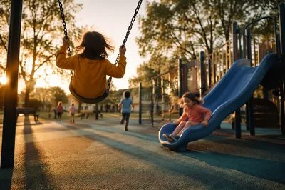 Children Playing at Golden Hour Playground