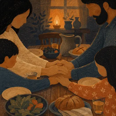 Christian Family Dinner Prayer with Joined Hands