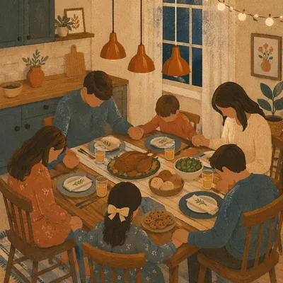 Christian Family Prayer Before Dinner Table