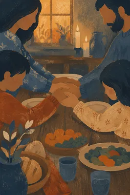 Christian Family Dinner Prayer With Joined Hands