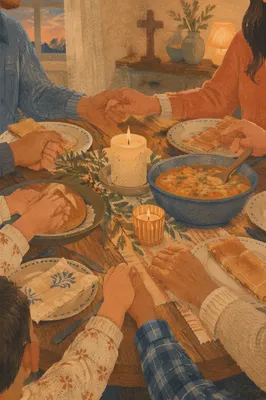Christian Family Dinner Prayer Around Table
