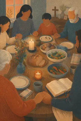 Christian Family Dinner Prayer Around the Table