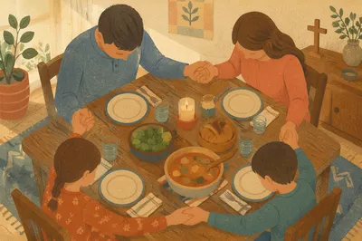 Christian Family Dinner Prayer Around Table