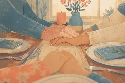 Christian Family Hands Praying Before Dinner