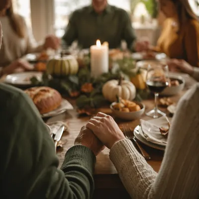Christian Family Dinner Prayer at Cozy Table