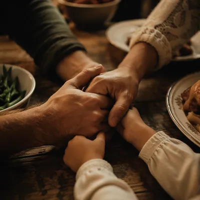 Christian Family Dinner Prayer Hands