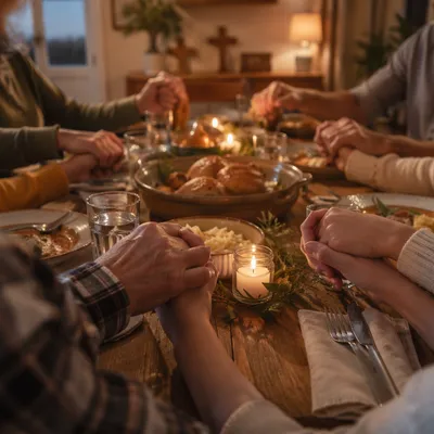 Christian Family Dinner Prayer Holding Hands