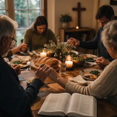 Christian Family Dinner Prayer Around Table