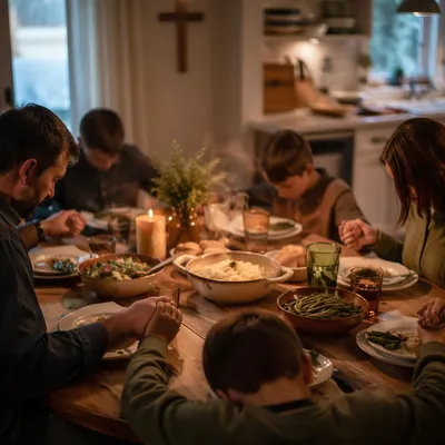 Christian Family Dinner Prayer Around Table