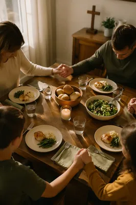 Christian Family Dinner Prayer Around Table