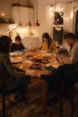 Christian Family Praying Before Dinner Together