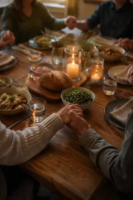Christian Family Dinner Prayer Around Table