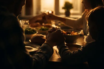 Christian Family Dinner Prayer Holding Hands