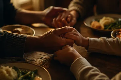 Christian Family Dinner Prayer Holding Hands