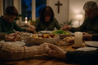 Christian Family Dinner Prayer Around Table