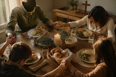 Christian Family Dinner Prayer Around Table