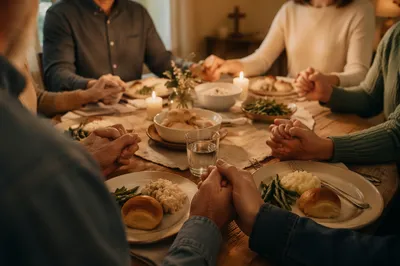 Christian Family Dinner Prayer Joined Hands