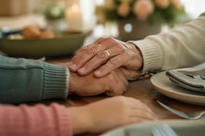 Christian Family Hands Joined in Dinner Prayer