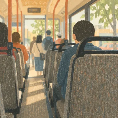 Morning City Bus Boarding Scene
