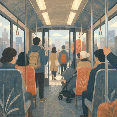 Morning City Bus Boarding Commute Scene
