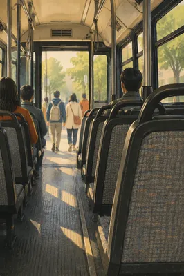 Morning City Bus Boarding Scene