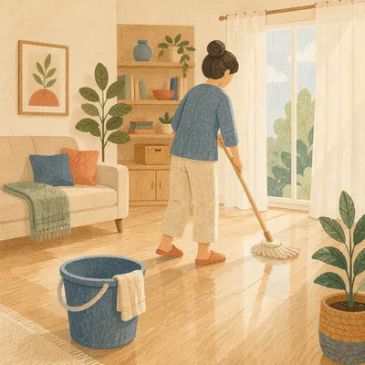 Peaceful Weekend Home Cleaning Scene