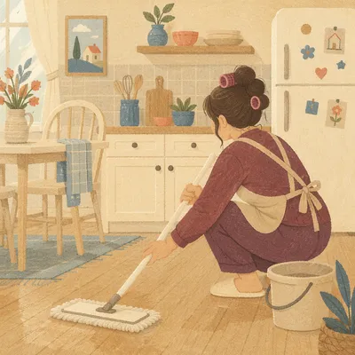 Casual Kitchen Cleaning in Warm Home