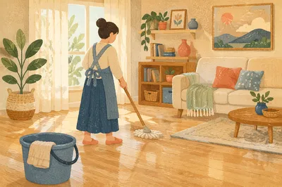 Peaceful Morning Home Cleaning Scene