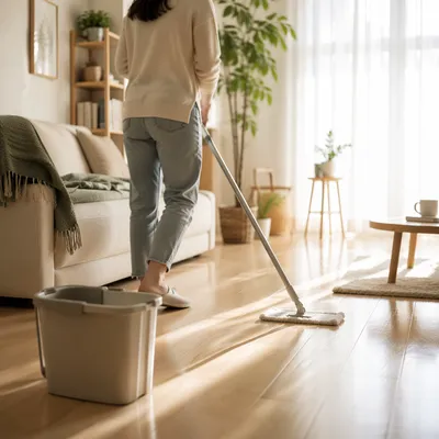 Peaceful Weekend Home Cleaning Scene