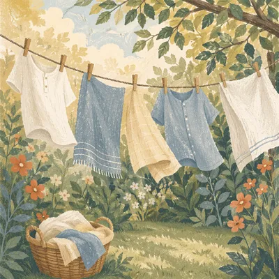Sunlit Backyard Laundry in Summer Breeze
