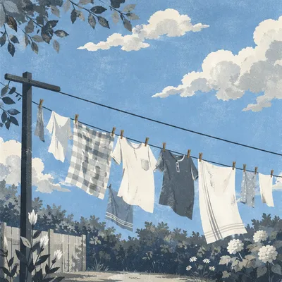 Sunlit Backyard Laundry in Gentle Breeze